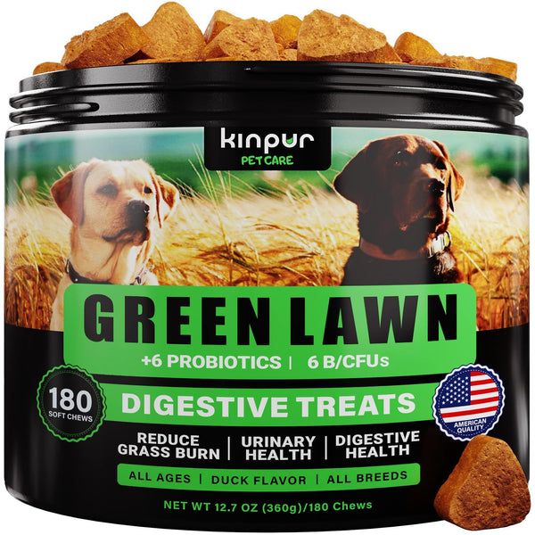 Green Lawn Chews for Dogs Cranberry ACV Digestive Enzymes Natural Dog Urine Neutralizer for Lawn Supports Healthy Bladder Urinary Tract 180 Tasty Dog Treats for Yellow Burn Grass Spots