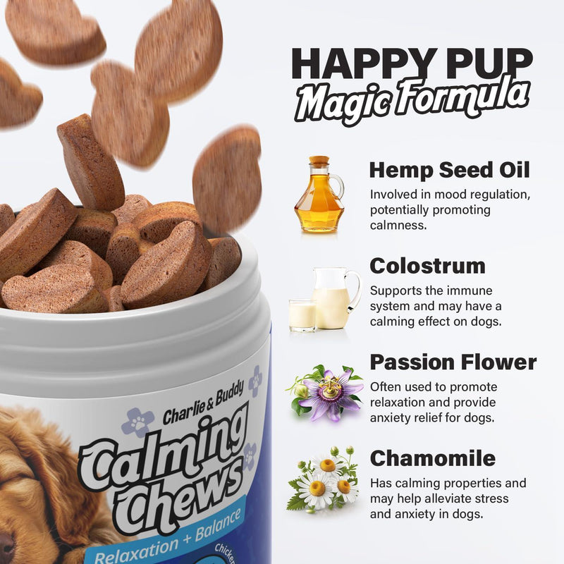 Calming Chews for Dogs Dog Anxiety Relief Promote Relaxation Dog Calming Chews with Melatonin for Dogs Chamomile Magnesium Citrate 90 Soft Chews Chicken Flavor