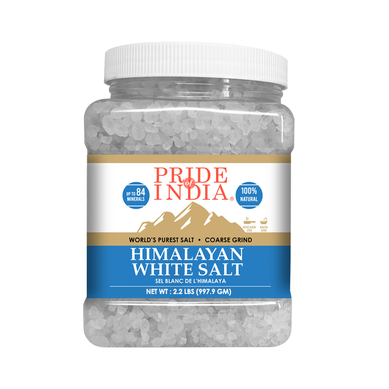 Himalayan White Salt by Pride Of India - 2.2Lbs - Rarest & Enriched W/84+ Natural Minerals- Low Sodium- Mineral Rich Nutrition and Enhanced Taste- Healthier Table Salt Substitute