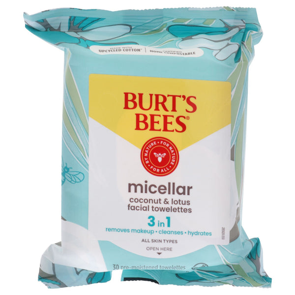 Micellar Makeup Removing Towelettes - Coconut and Lotus Water by Burts Bees for Unisex - 30 Count Tow