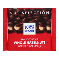 Ritter Sport Chocolate Bar - Dark Chocolate - Whole Hazelnuts - 3.5 Oz Bars - Case Of 10