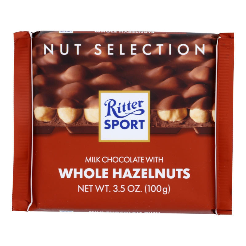 Ritter Sport Chocolate Bar - Milk Chocolate - Whole Hazelnuts - 3.5 Oz Bars - Case Of 10