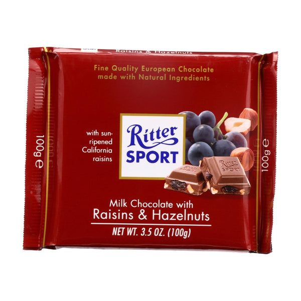 Ritter Sport Chocolate Bar - Milk Chocolate - Raisins And Hazelnuts - 3.5 Oz Bars - Case Of 12