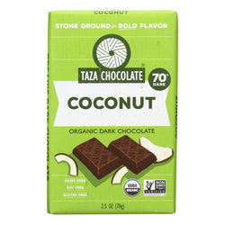 Taza Chocolate Stone Ground Organic Dark Chocolate Bar - Coco Besos Coconut - Case Of 10 - 2.5 Oz.