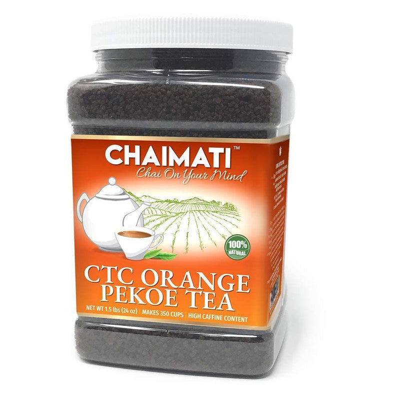 ChaiMati - CTC Orange Pekoe Black Tea - Malty Awakening Tea - Strong Flavor/Smooth undertones - High in Caffeine - Makes for 350 Cups - Easy to Store - 24 oz. Food Grade Jar