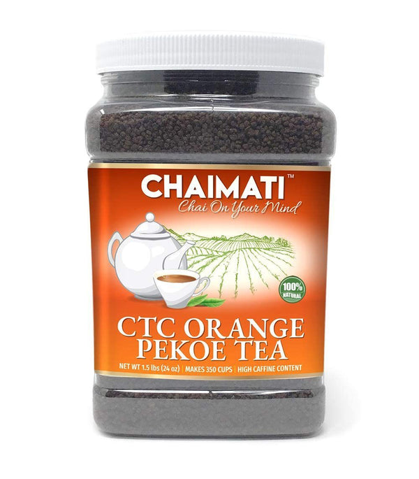 ChaiMati - CTC Orange Pekoe Black Tea - Malty Awakening Tea - Strong Flavor/Smooth undertones - High in Caffeine - Makes for 350 Cups - Easy to Store - 24 oz. Food Grade Jar