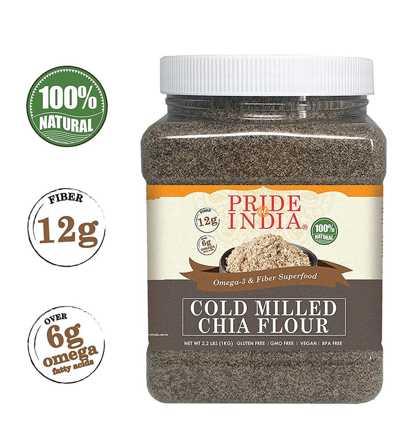 Raw Black Chia Seed Meal Flour - Cold Milled - Omega-3 & Fiber Superfood, 2 Pound (32oz) Jar