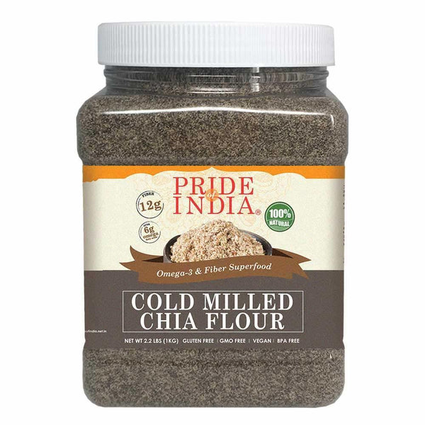 Pride Of India - Raw Black Chia Seed Meal Flour - Cold Milled - Omega-3 & Fiber Superfood, 1 Pound (16oz) Jar 16 oz