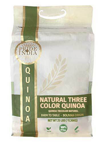 Natural Royal Bolivian Tricolor Quinoa - 25 Pound Bulk Bags - White Red Black Quinoa Blend (1:3 Each) | Bold Prewashed Whole Grains Protein Fiber Rich - Superb Value 250+ Servings by Pride Of India