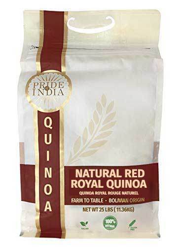 Natural Royal Bolivian Red Quinoa - 25 Pound Bulk Bags - Bold Flavorful Prewashed Whole Grains 6g Protein 3g Fiber - Superb Value 250+ Servings per Bag by Pride Of India