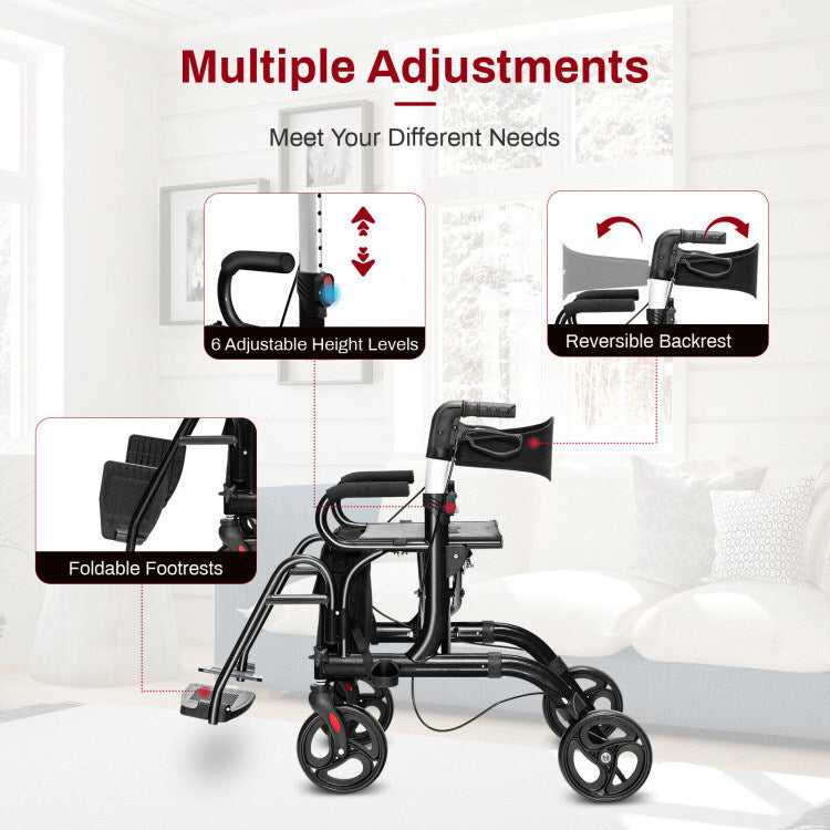 Folding Rollator Walker with 8-inch Wheels and Seat