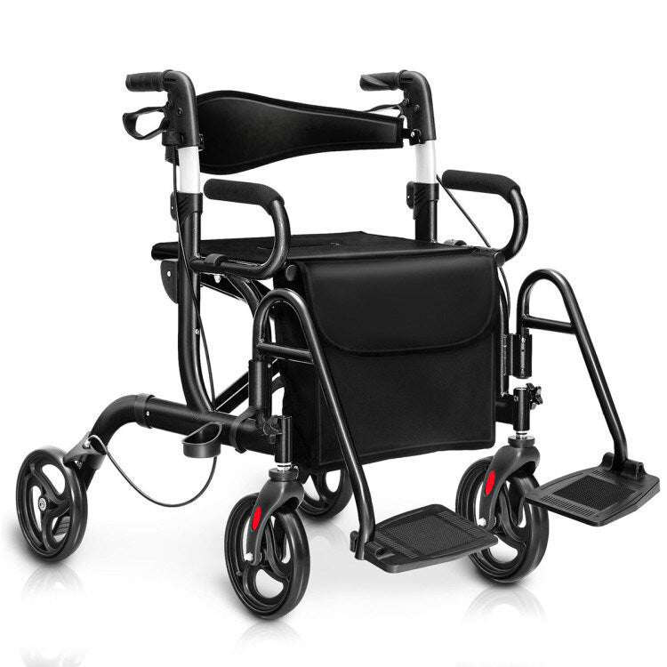 Folding Rollator Walker with 8-inch Wheels and Seat