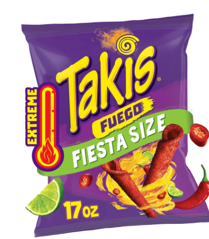 Takis Fuego 17 oz Fiesta Size Bag, Hot Chili Pepper & Lime Rolled Tortilla Chips