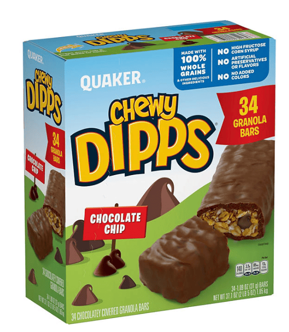 Quaker Chewy Dipps Granola Bars, Chocolate Chip, 34 pk.