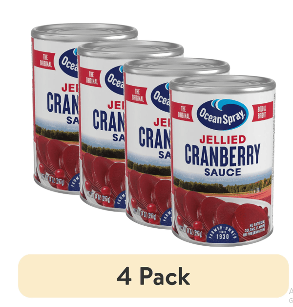 (4 pack) Ocean Spray Jellied Cranberry Sauce, Canned Side Dish, 14 oz Can