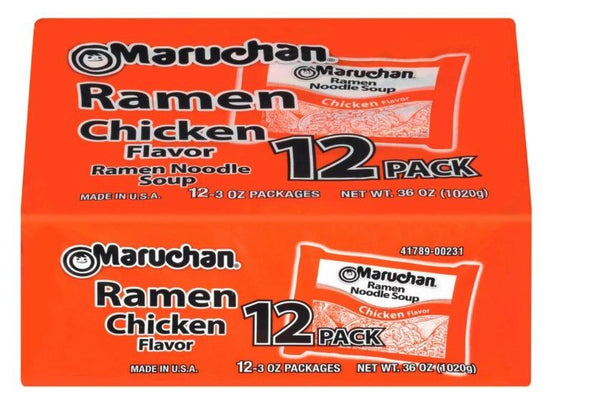 Maruchan Ramen Noodle Chicken Flavor Soup, 3 oz, 12 Count Shelf Stable Package