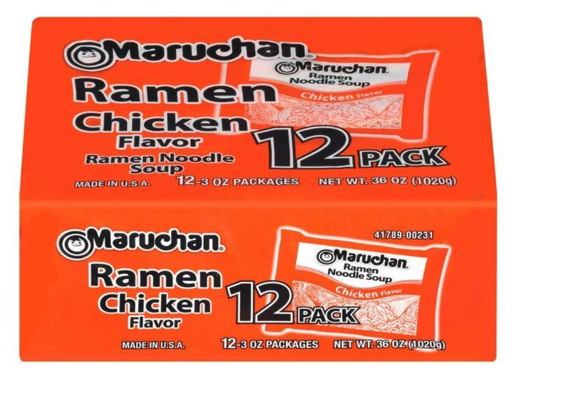 Maruchan Ramen Noodle Chicken Flavor Soup, 3 oz, 12 Count Shelf Stable Package