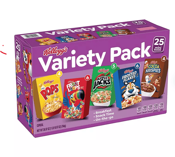 Kellogg's Assorted Cereal, Variety Pack, 25 pk.