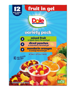 Dole Fruit Bowls in Gel: Peaches, Mandarin Oranges, & Mixed Fruit, 4.3 oz (12 Cups)