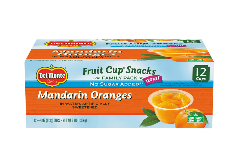 (12 Pack) Del Monte Fruit Cup Snacks No Sugar Added Mandarin Orange, 4 oz cups