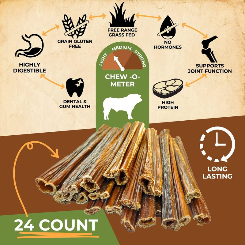 Gullet Sticks 24 Count 100% Natural Beef Esophagus Dog Chews 6" Premium Dog Treats for Training Puppies & Adults Zero Filler or Preservatives