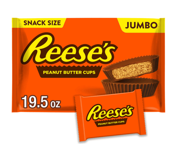 Reese's Milk Chocolate Snack Size Peanut Butter Cups Candy, Jumbo Bag 19.5 oz