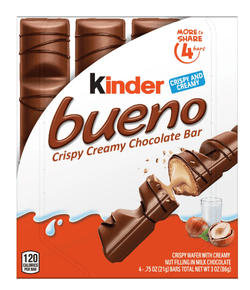 Kinder Bueno Milk Chocolate And Hazelnut Cream, 3 oz, 4 Individually Wrapped Bars