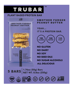 TRUBAR Protein Bar, Smother Fudger Peanut Butter, Plant Based Protein, Vegan, Gluten Free, Kosher, 5 Count