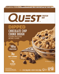 Quest Dipped Protein Bars, 18g Protein, Gluten Free, Chocolate Chip Cookie Dough, 4 Count