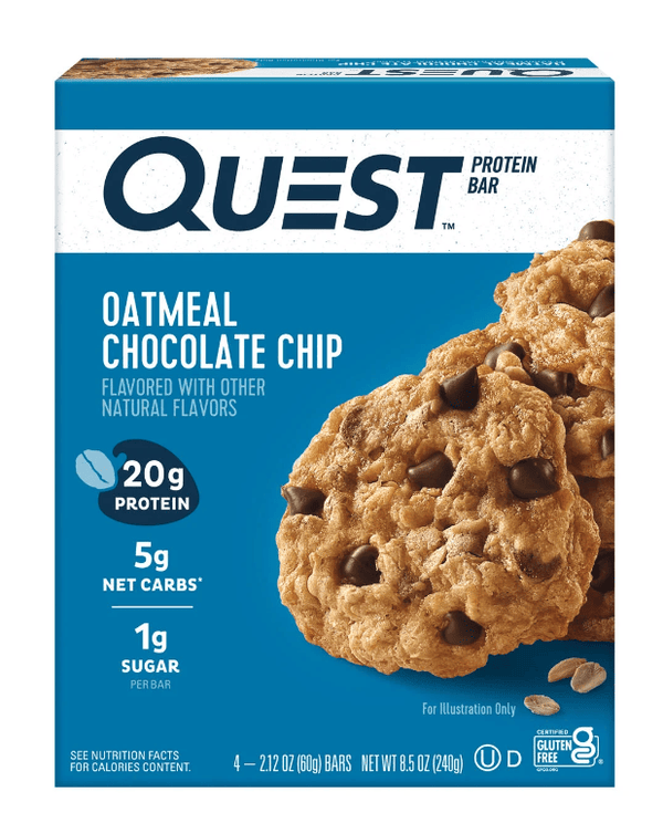 Quest Protein Bar, Oatmeal Chocolate Chip, 20g Protein, Gluten Free, 4 Count