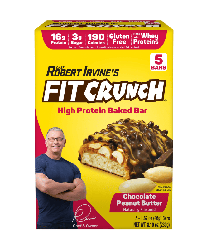 FITCRUNCH Chocolate Peanut Butter, High Protein Baked Bar, 16g Protein, 5ct