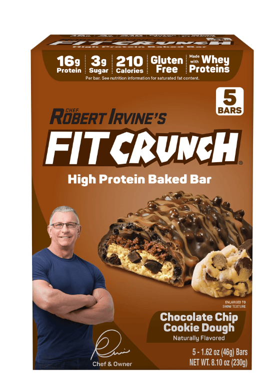 FITCRUNCH Chocolate Chip Cookie Dough, High Protein Baked Bar, 16g Protein, 5ct