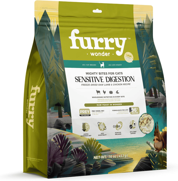 Freeze Dried Raw Cat Food Grain Free Mighty Bites for Cats 16oz High Protein Cat Food for All Breeds and Life Stages, Chicken & Pigeon