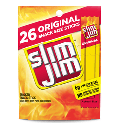 Slim Jim Smoked Meat Sticks, Original Flavor, 6g Protein Per Serving, Snack Size, 0.28 oz. (26 Count)