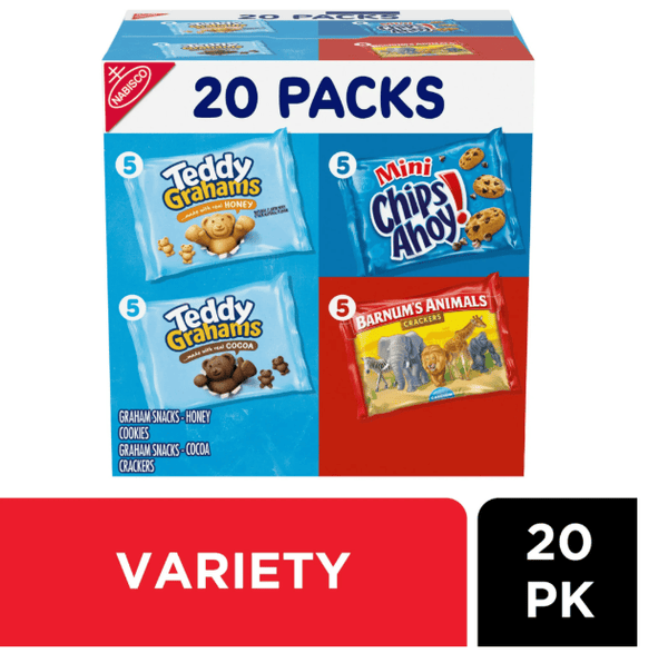 Nabisco Teddy Grahams, CHIPS AHOY! Mini & Barnum's Animal Crackers Variety Pack, 20 Pack