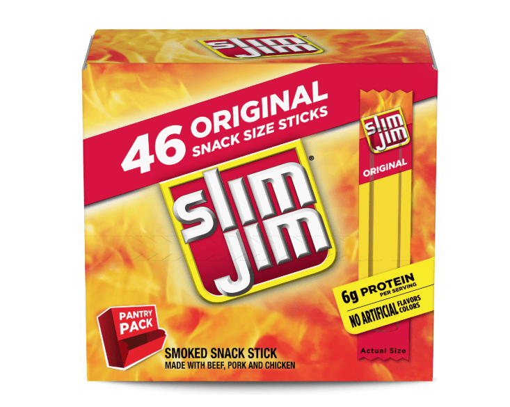 Slim Jim Smoked Meat Sticks, Original Flavor, 6g Protein Per Serving, Snack Size, 0.28 oz. (46 Count)