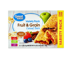 Great Value Fruit & Grain Cereal Bars, Variety Pack, 1.3 oz, 32 Count